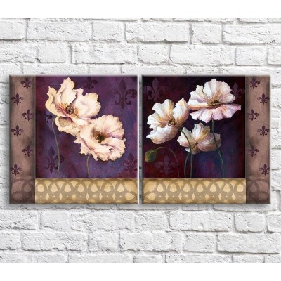 Pictură ArtPoster White oil poppies on a Purple background with patterns (3467752)