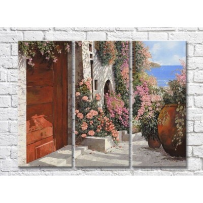 Pictură ArtPoster Flowers in large Pots in Courtyard (3470901)