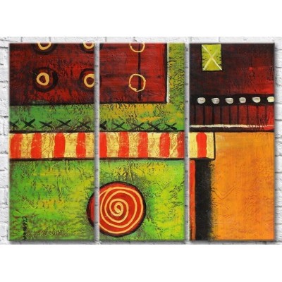 Pictură ArtPoster Abstract geometric pattern Green, Orange and Burgundy (3499069)