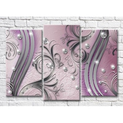 Pictură ArtPoster Abstraction from Silver patterns and rhinestones on a Lilac background (3565180)