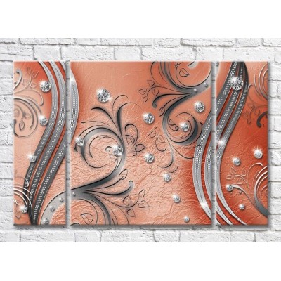 Pictură ArtPoster Abstraction from Silver patterns and rhinestones on an Orange background (3565132)