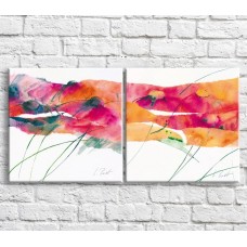 Pictură ArtPoster Abstraction multicolored poppies on a White background, diptych (3467644)