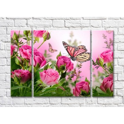 Pictură ArtPoster Butterfly on a flower among rose bushes (500054)