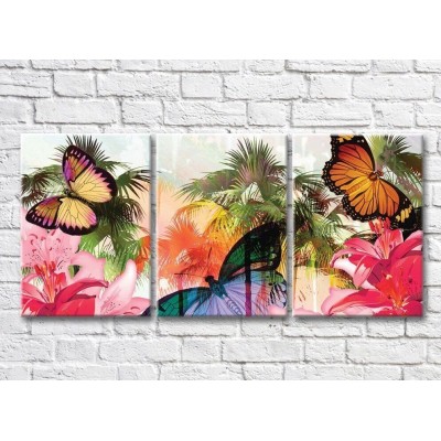 Картина ArtPoster Butterflies and lilies on the background of tropical plants (3565216)