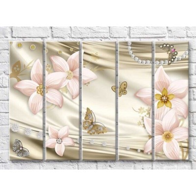 Pictură ArtPoster Butterflies and flowers from jewelry on a silk background (3551863)