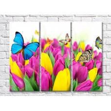 Картина ArtPoster Butterflies on Yellow and Purple tulips (500058)