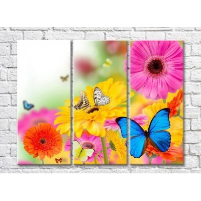 Картина ArtPoster Butterflies on a background of multi/colored gerberas (3448933)