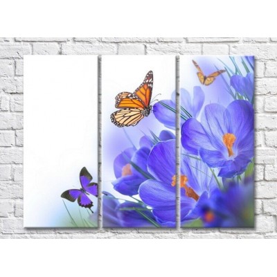 Pictură ArtPoster Butterflies on a background of Lilac crocuses (3448876)