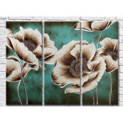 Картина ArtPoster Beige poppies on an Emerald background (3572504)