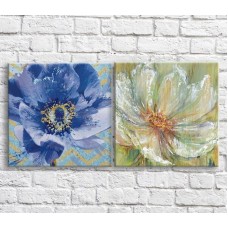 Pictură ArtPoster White gerbera and Blue poppy in oil, diptych (3467646)