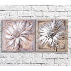 Pictură ArtPoster White gerbera in oil on a Beige background, diptych (3467645)