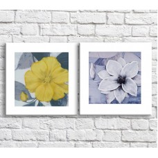 Pictură ArtPoster White water lily and Yellow flower on a background of leaves, diptych (3467647)