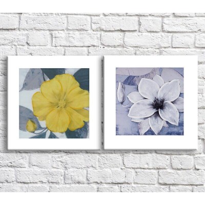 Pictură ArtPoster White water lily and Yellow flower on a background of leaves, diptych (3467647)