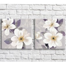 Pictură ArtPoster White lavender in oil on a Gray background, diptych (3467650)