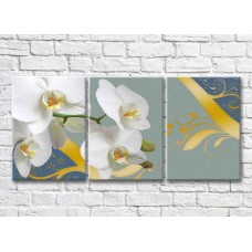 Pictură ArtPoster White orchid and Gold patterns on a Blue background (3565226)