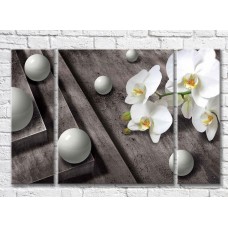 Pictură ArtPoster White orchid and Gray spheres on a Dark background (3565133)