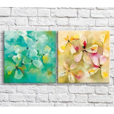 Pictură ArtPoster Wildflowers on a Yellow and Blue background oil, diptych (3467755)