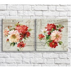 Pictură ArtPoster Colorful bouquet of flowers on the background of architecture and text, vintage, diptych (3467746)