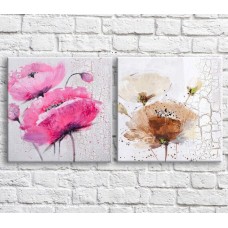 Pictură ArtPoster Cream and Pink poppies on a background of aged White paint (3467748)