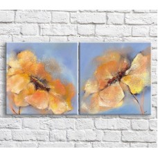 Pictură ArtPoster Cream poppies in watercolor on a Blue background, diptych (3467749)