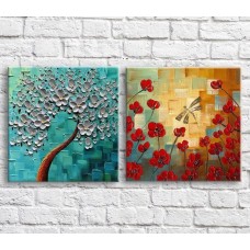 Pictură ArtPoster Red poppies and dragonfly on texture background, diptych (3467735)