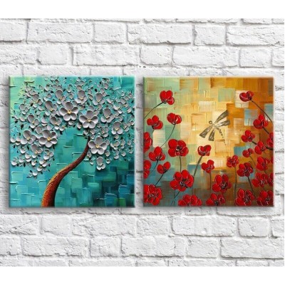 Картина ArtPoster Red poppies and dragonfly on texture background, diptych (3467735)