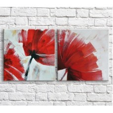 Pictură ArtPoster Red poppies in oil on a White background, brush strokes, diptych (3467736)