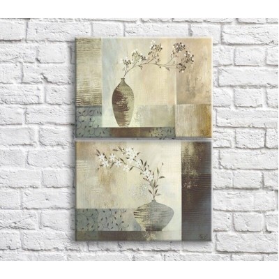 Картина ArtPoster White flowers in jugs against the background of abstraction, diptych (3467737)