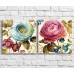 Pictură ArtPoster Blue and Pink peony in oil on a Beige background, diptych (3467720)