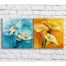 Pictură ArtPoster Calla lilies and chamomile oil on a Blue and Orange background, diptych (3467721)