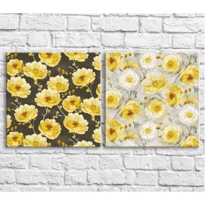 Pictură ArtPoster Yellow and White peonies on Brown and White background (3467713)