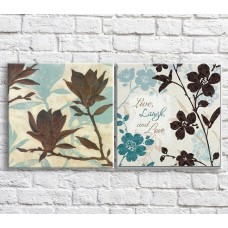 Pictură ArtPoster Brown flowers and plants on the background of the text, diptych (3467722)