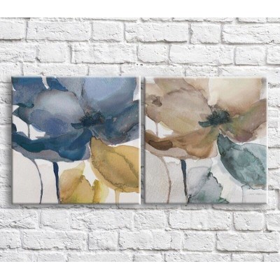 Pictură ArtPoster Brown and Blue poppy on a White background, diptych (3467723)