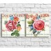 Pictură ArtPoster Red rose on a background of a White fence and text, vintage, diptych (3467725)