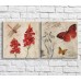 Pictură ArtPoster Red dragonfly and butterfly on a background of flowers and text, vintage, diptych (3467726)