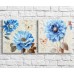 Pictură ArtPoster Blue flowers and butterflies in oil on a Beige background, vintage, diptych (3467711)