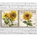 Pictură ArtPoster Yellow sunflowers and butterflies in oil on the background of text and patterns, diptych (3467716)