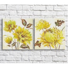 Pictură ArtPoster Yellow chrysanthemums on a Beige background, diptych (3467718)