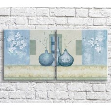 Pictură ArtPoster Blue vases and flowers, abstraction, diptych (3467708)