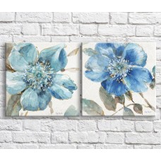 Pictură ArtPoster Blue magnolias on a White background, diptych (3467710)