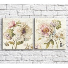 Pictură ArtPoster Bouquet of White wildflowers on a background of text, background Beige, diptych (3467696)