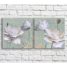 Pictură ArtPoster White poppies on a Blue background with text and patterns, diptych (3467672)