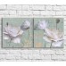 Pictură ArtPoster White poppies on a Blue background with text and patterns, diptych (3467672)