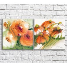 Pictură ArtPoster Bouquet of Red poppies on a White background, diptych (3467697)