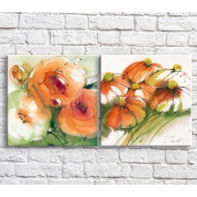 Pictură ArtPoster Bouquet of Red poppies on a White background, diptych (3467697)