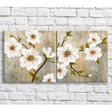 Pictură ArtPoster White flowers on the branches, against the background of abstraction, diptych (3467687)