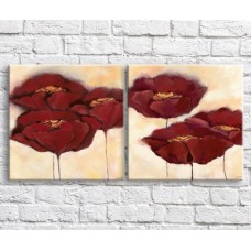 Pictură ArtPoster Burgundy poppies on a light Beige background, diptych (3467693)