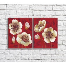 Pictură ArtPoster White poppies on a background of leaves, background Red, diptych (3467680)