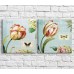 Pictură ArtPoster White/Pink tulips and butterflies on a Blue background, diptych (3467671)