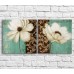 Pictură ArtPoster White poppies on a Green/Brown background with patterns, diptych (3467673)